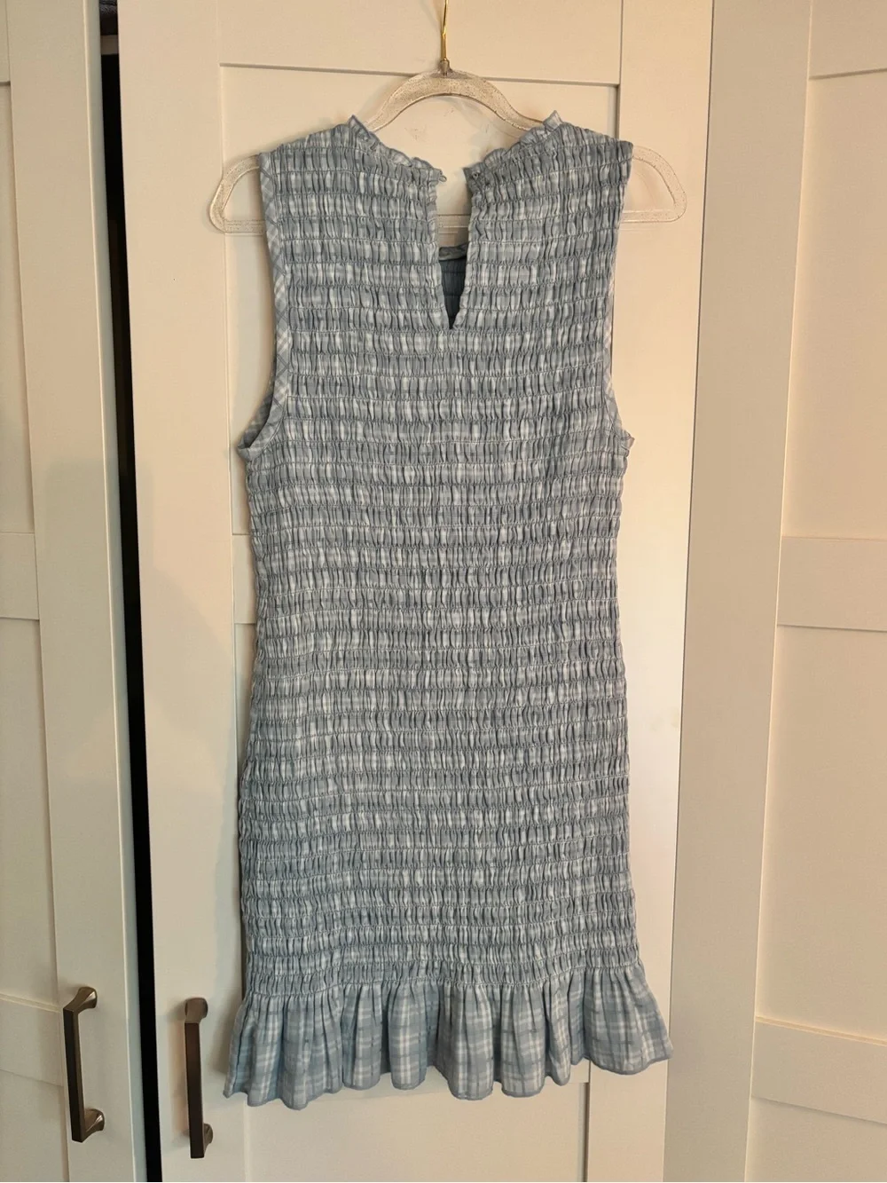 American Eagle Light Blue Smocked Body Con Ruffle-Hem Mini Dress Size xs - Picture 4 of 6
